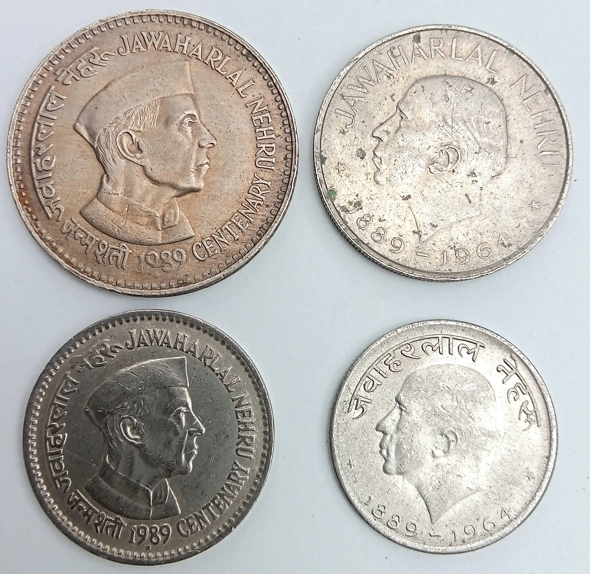     			Old Indian Coins, Commemorative Jawaharlal Nehru 1989, 1964, Set Of 4 Coin