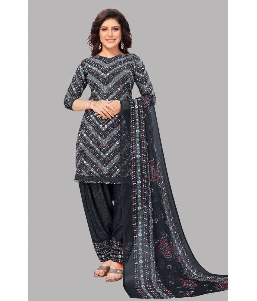     			SIMMU Unstitched Crepe Printed Dress Material - Black ( Pack of 1 )