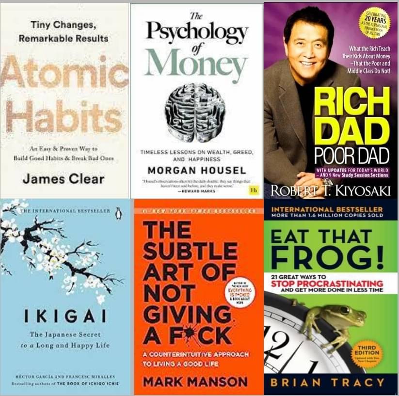 The Psychology Of Money+Ikigai+The Subtle Art Of Not Giving+Atomic Habits + Rich Dad Poor Dad + Eat That Frog! The Psychology Of Money+Ikigai+The Subtle Art Of Not Giving+Atomic Habits + Rich Dad Poor Dad + Eat That Frog!