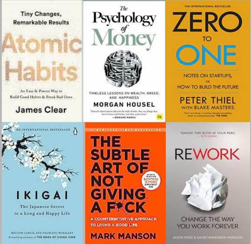 The Psychology Of Money+Ikigai+The Subtle Art Of Not Giving+Atomic Habits +Zero To One + Rework     			The Psychology Of Money+Ikigai+The Subtle Art Of Not Giving+Atomic Habits +Zero To One + Rework