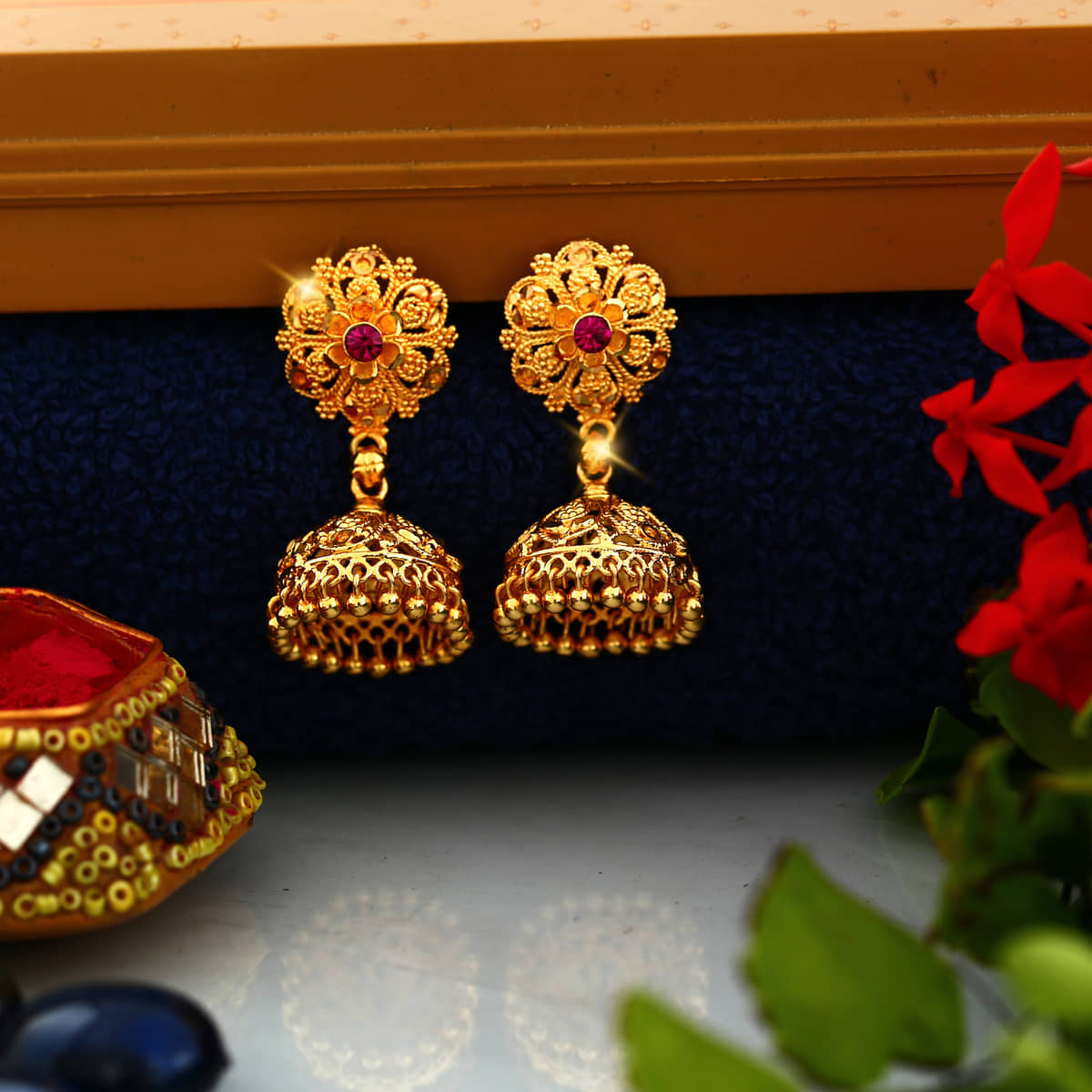VIVASTRI Golden Jhumki Earrings ( Pack of 1 ) - Earrings | Buy online on ZillyBuy