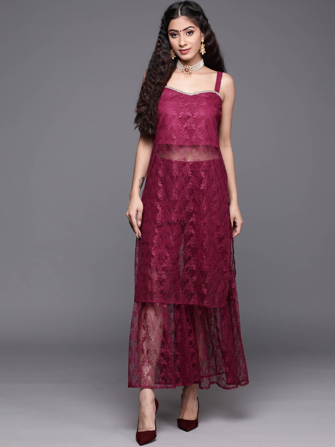 Varanga Net Self Design Kurti With Pants Women's Stitched Salwar Suit - Magenta ( Pack of 1 ) Varanga Net Self Design Kurti With Pants Women's Stitched Salwar Suit - Magenta ( Pack of 1 )
