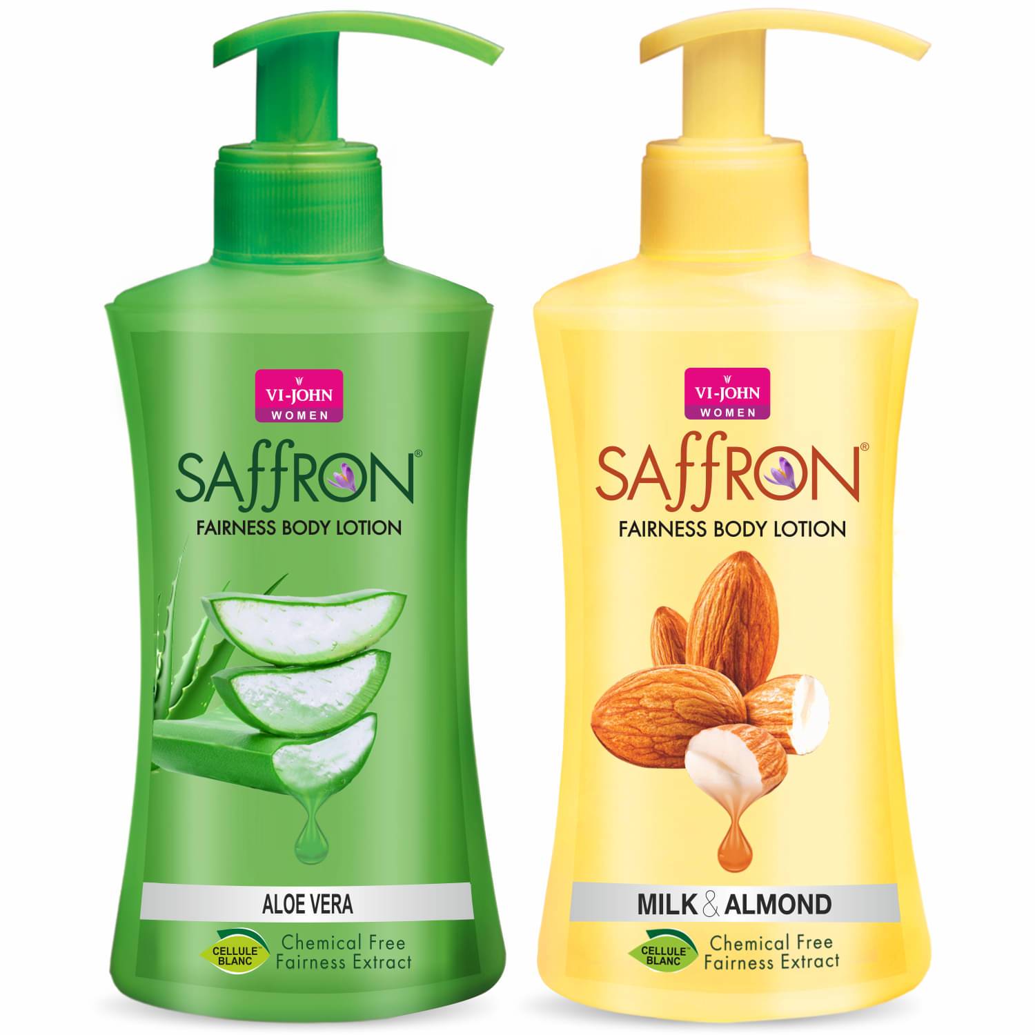     			VI-JOHN Saffron Fairness Body Lotion Milk Almond & Aloevera 250ml Each (500ml) - Pack of 2