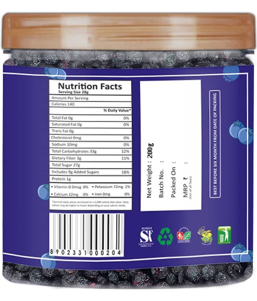 YUM YUM Premium American Whole Dried Blueberries 200g Jar Blueberry (200 g)