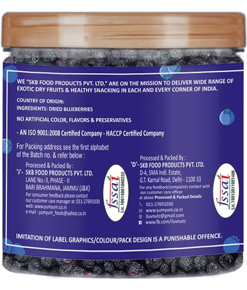YUM YUM Premium American Whole Dried Blueberries 200g Jar Blueberry (200 g)