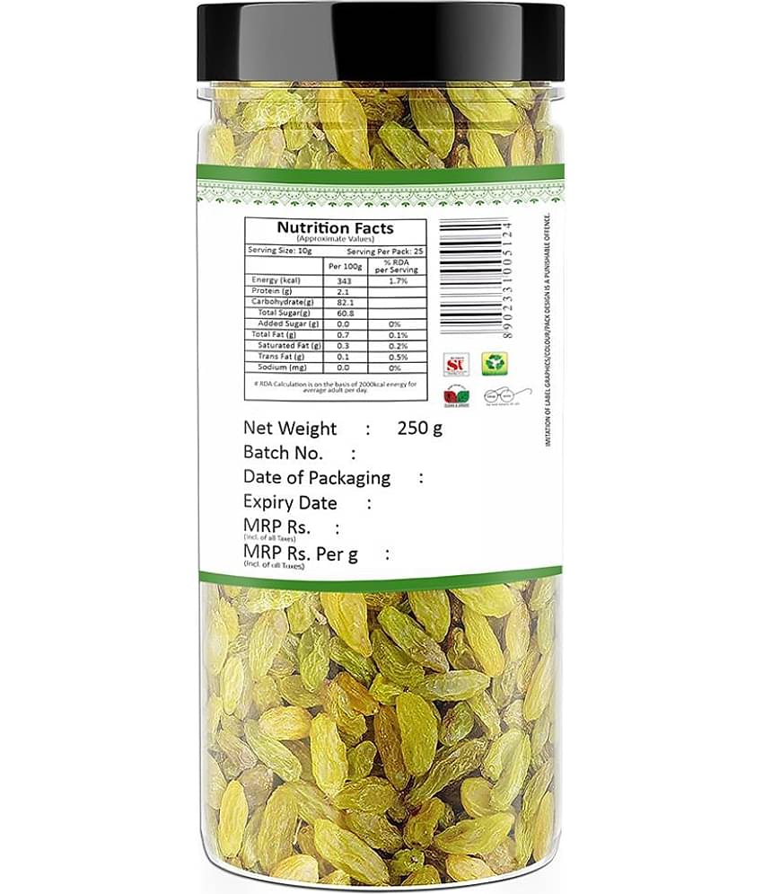 YUM YUM Green Raisins - Premium Qualitym, Healthy Snack Kismis Dry Fruits - Raisins (2 x 250 g)