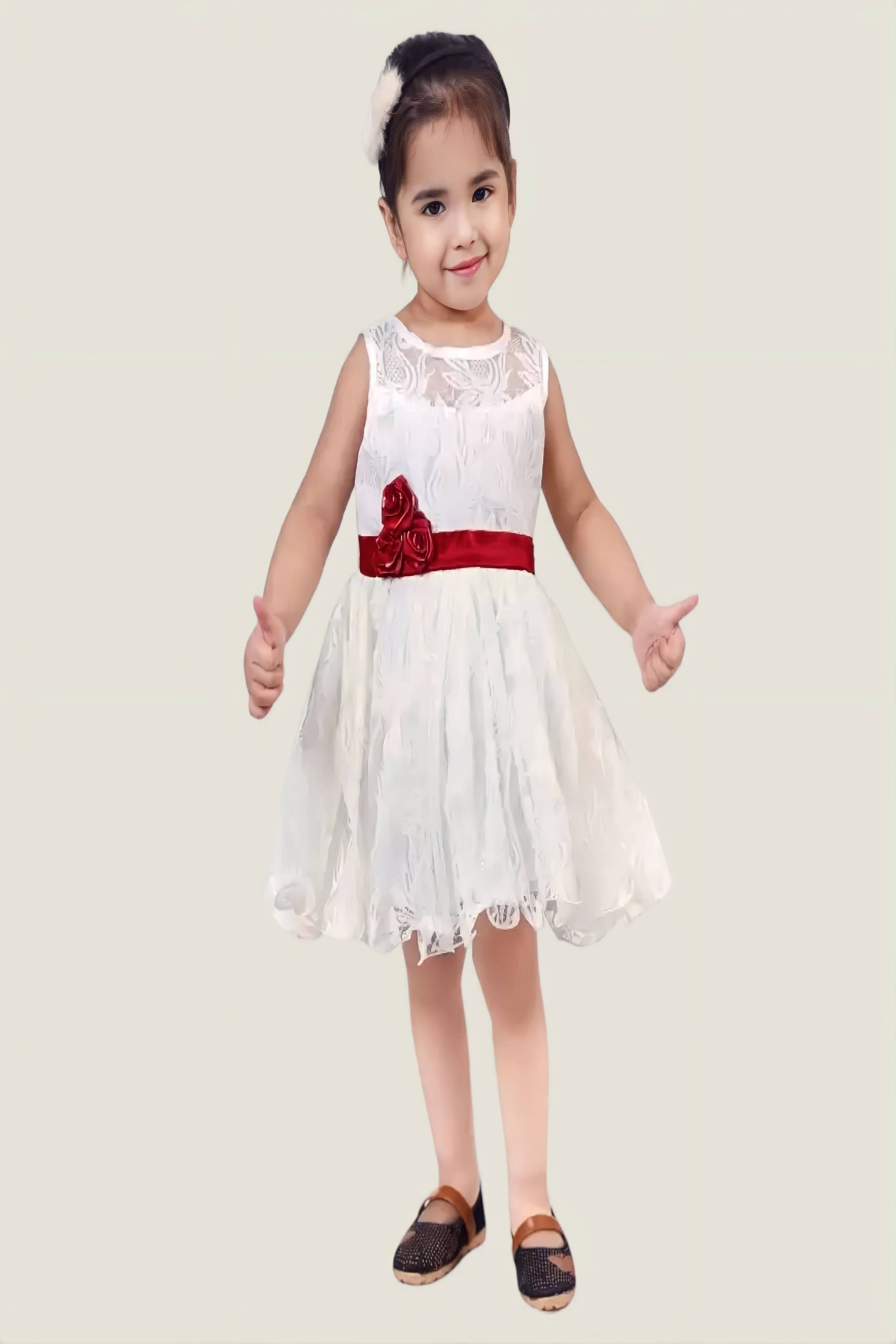     			YouKnight Rayon Frock For Girls ( Pack of 1 , White & Red )