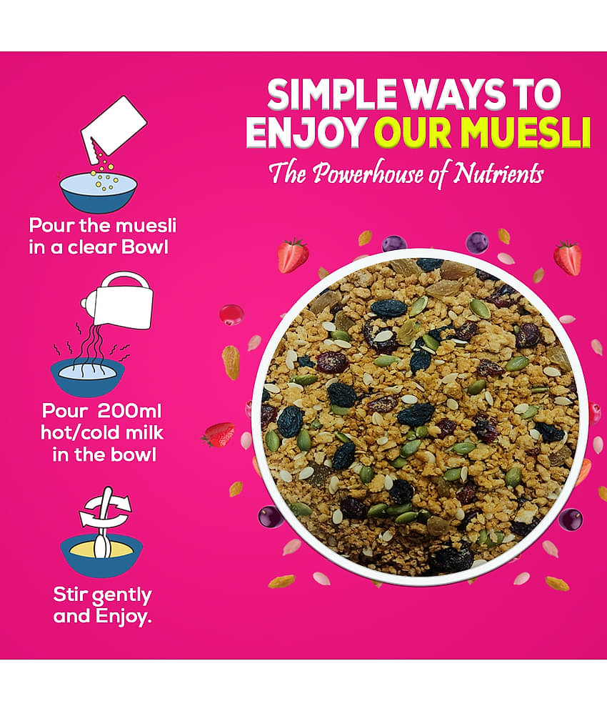 YUM YUM Seeds & Berries Muesli 750g | High Source of Protein | Instant Breakfast Cereal- (750 g)