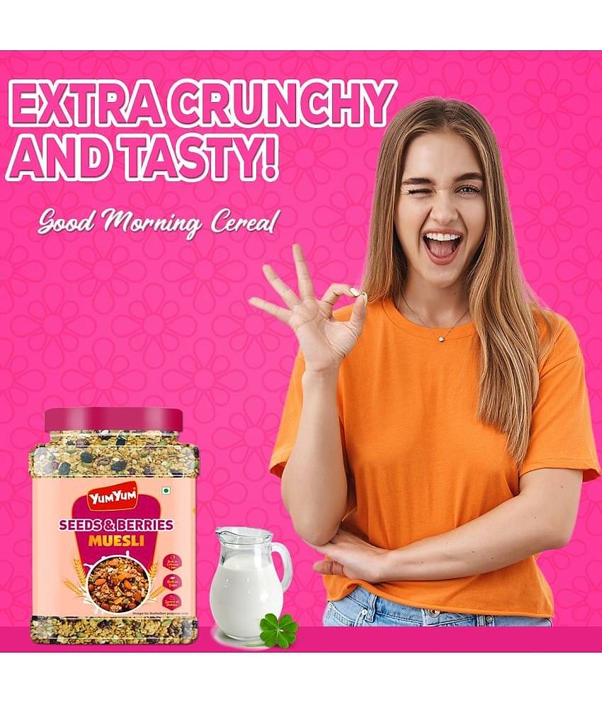YUM YUM Seeds & Berries Muesli 750g | High Source of Protein | Instant Breakfast Cereal- (750 g)