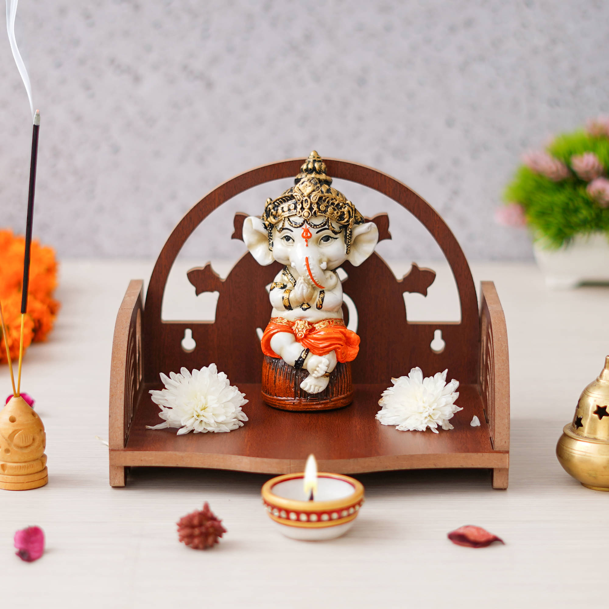     			eCraftIndia Brown MDF Wooden Pooja Temple