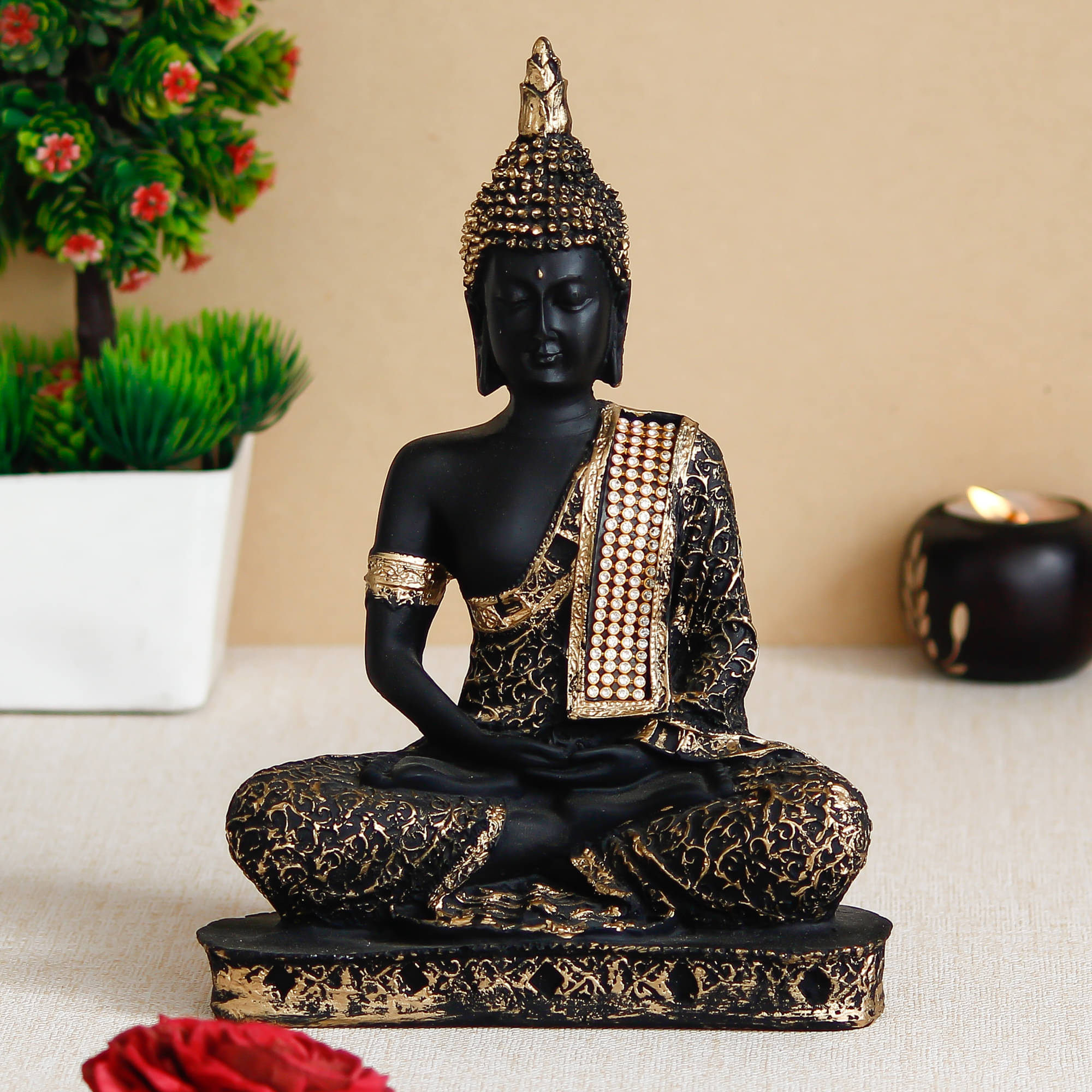 eCraftIndia Gold-Toned & Black Handcrafted Meditating Lord Buddha Showpiece eCraftIndia Gold-Toned & Black Handcrafted Meditating Lord Buddha Showpiece