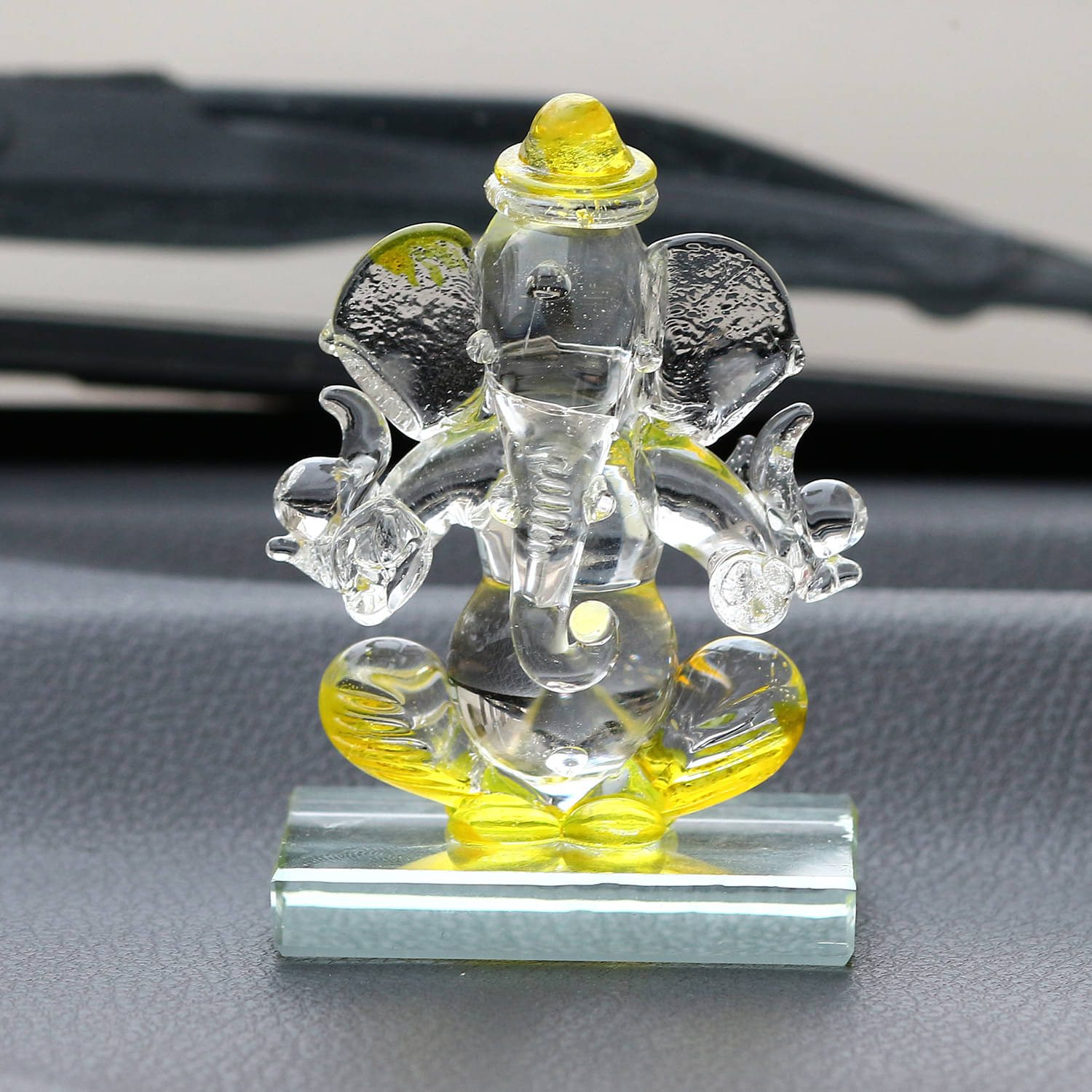     			eCraftIndia Yellow & Transparent Double Sided Crystal Ganesha Showpiece