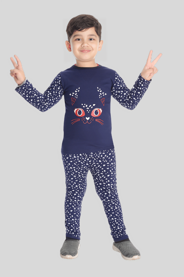 s muktar garments Pack of 1 Boys Cotton T-Shirt & Pants Set ( Navy Blue )
