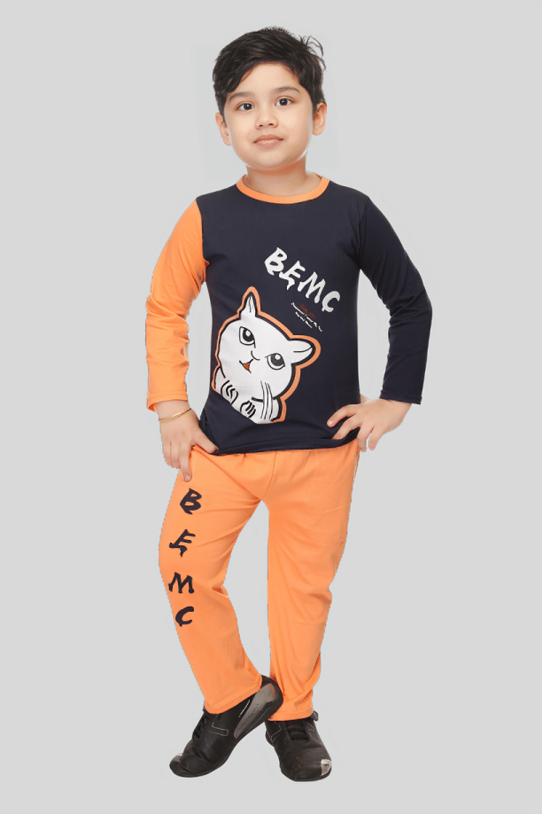     			s muktar garments Pack of 1 Boys Cotton T-Shirt & Pants Set ( Orange )