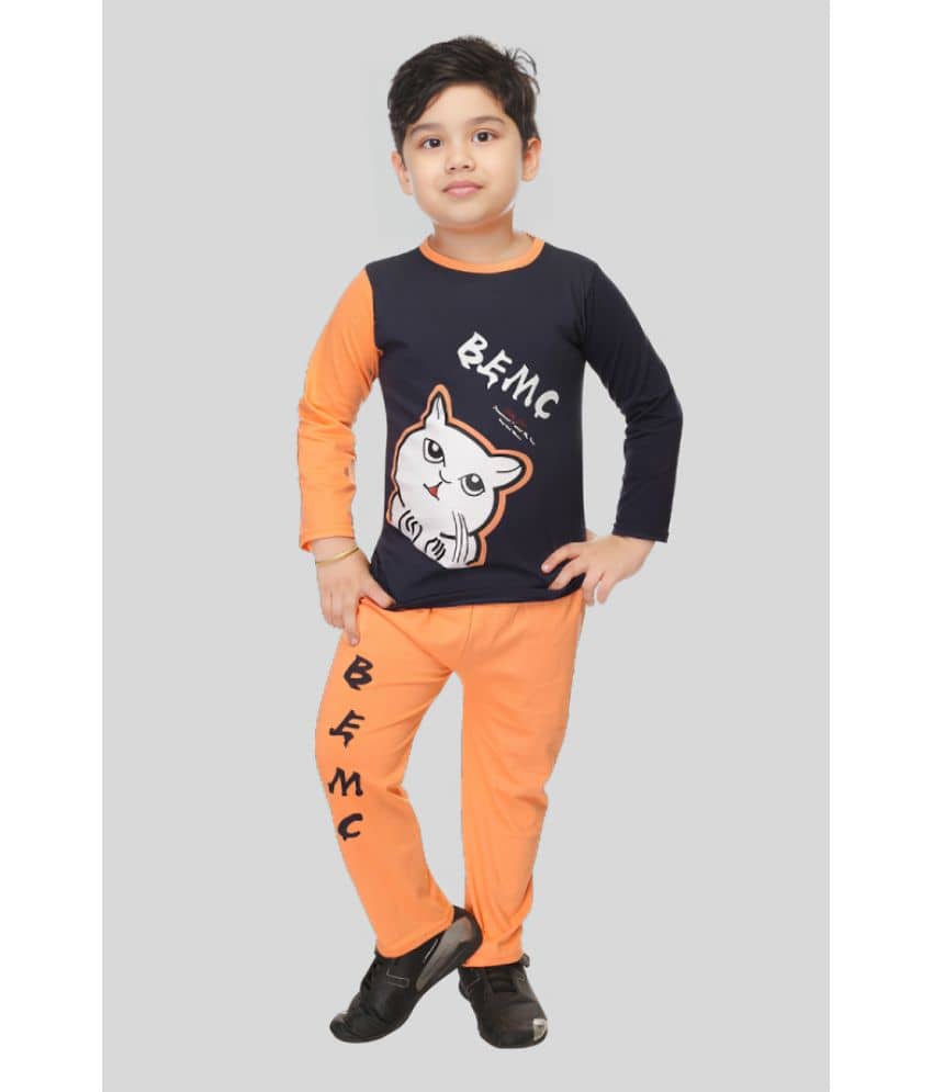 s muktar garments Pack of 1 Boys Cotton T-Shirt & Pants Set ( Orange )