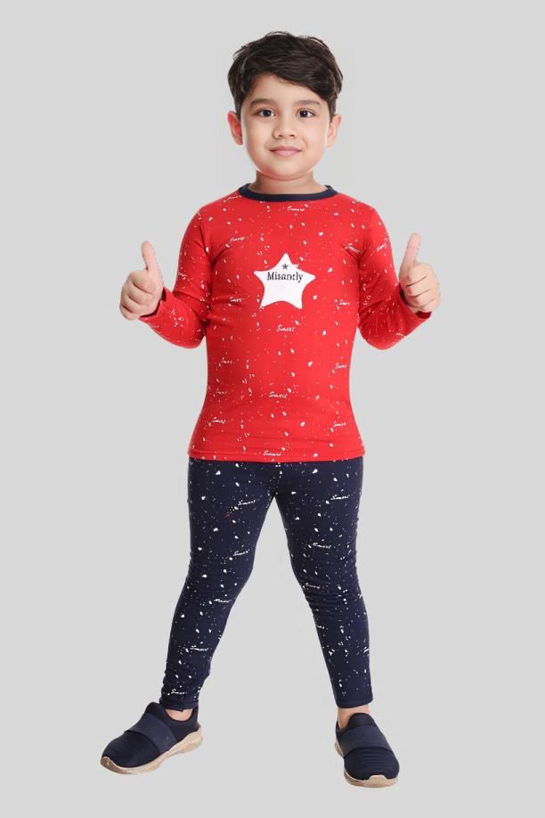s muktar garments Pack of 1 Boys Cotton T-Shirt & Pants Set ( Red )