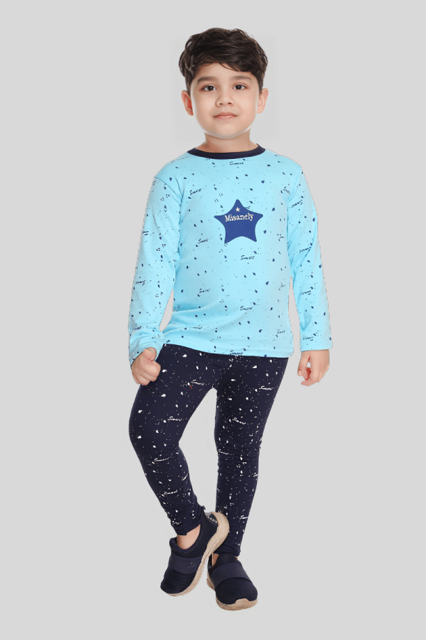 s muktar garments Pack of 1 Boys Cotton T-Shirt & Pants Set ( Turquoise ) s muktar garments Pack of 1 Boys Cotton T-Shirt & Pants Set ( Turquoise )