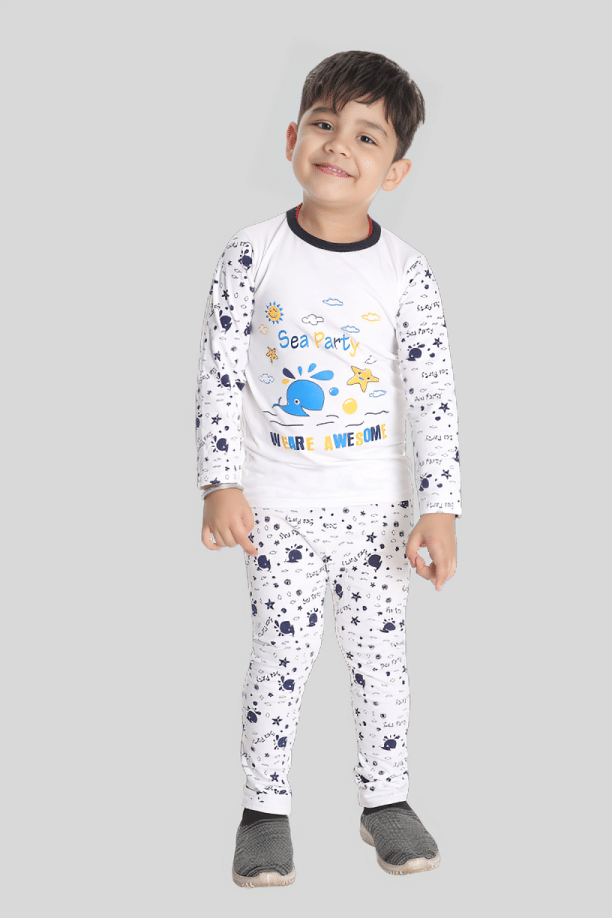 s muktar garments Pack of 1 Boys Cotton T-Shirt & Pants Set ( White )