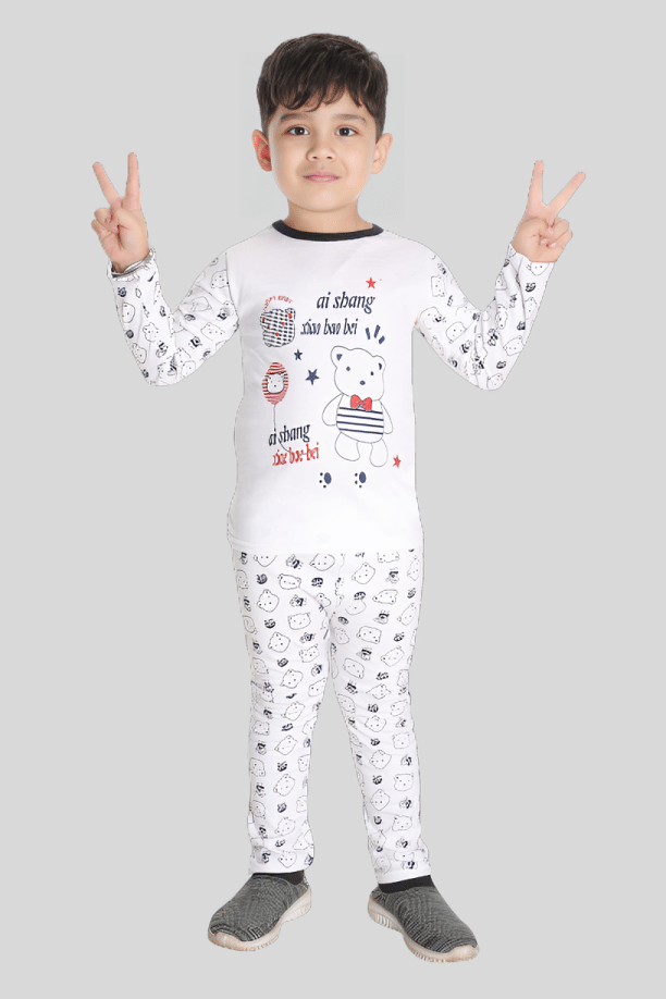 s muktar garments Pack of 1 Boys Cotton T-Shirt & Pants Set ( White )