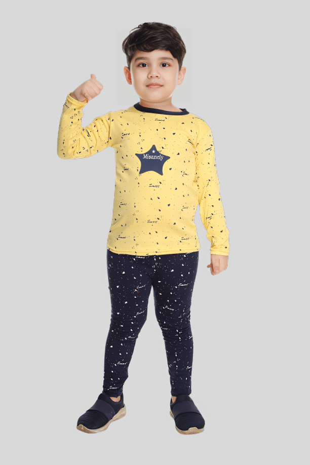s muktar garments Pack of 1 Boys Cotton T-Shirt & Pants Set ( Yellow ) s muktar garments Pack of 1 Boys Cotton T-Shirt & Pants Set ( Yellow )