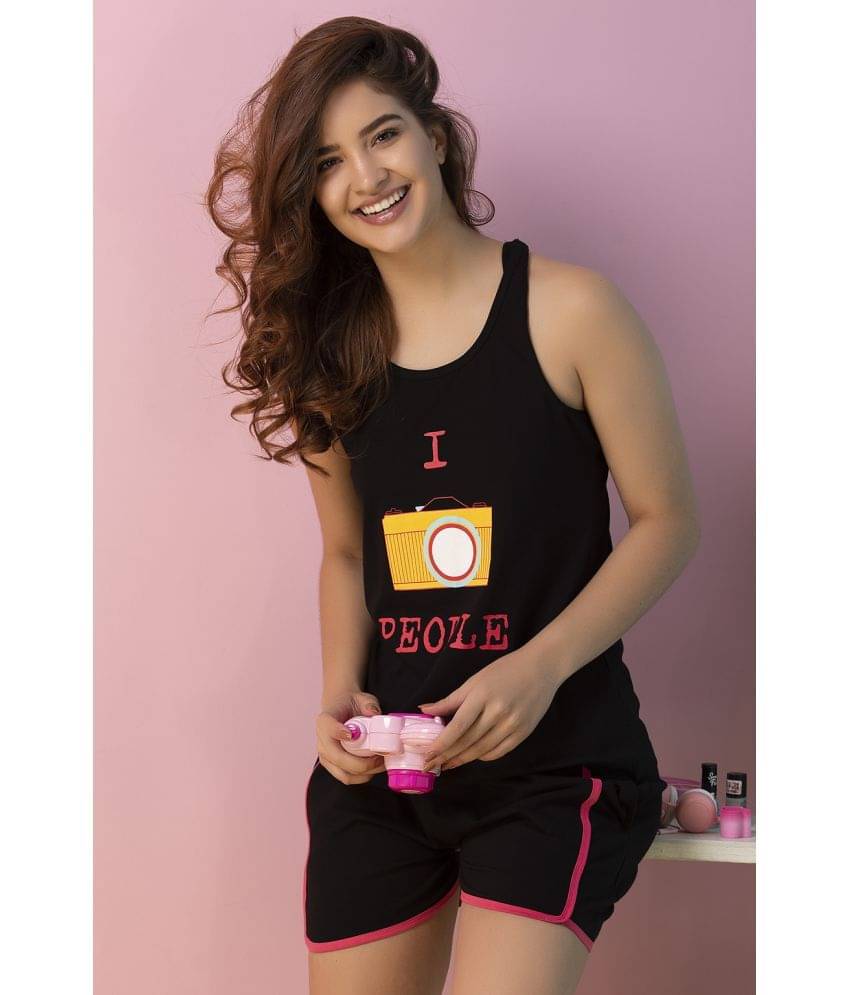     			Clovia Black Cotton Women's Nightwear Nightsuit Sets ( Pack of 2 )