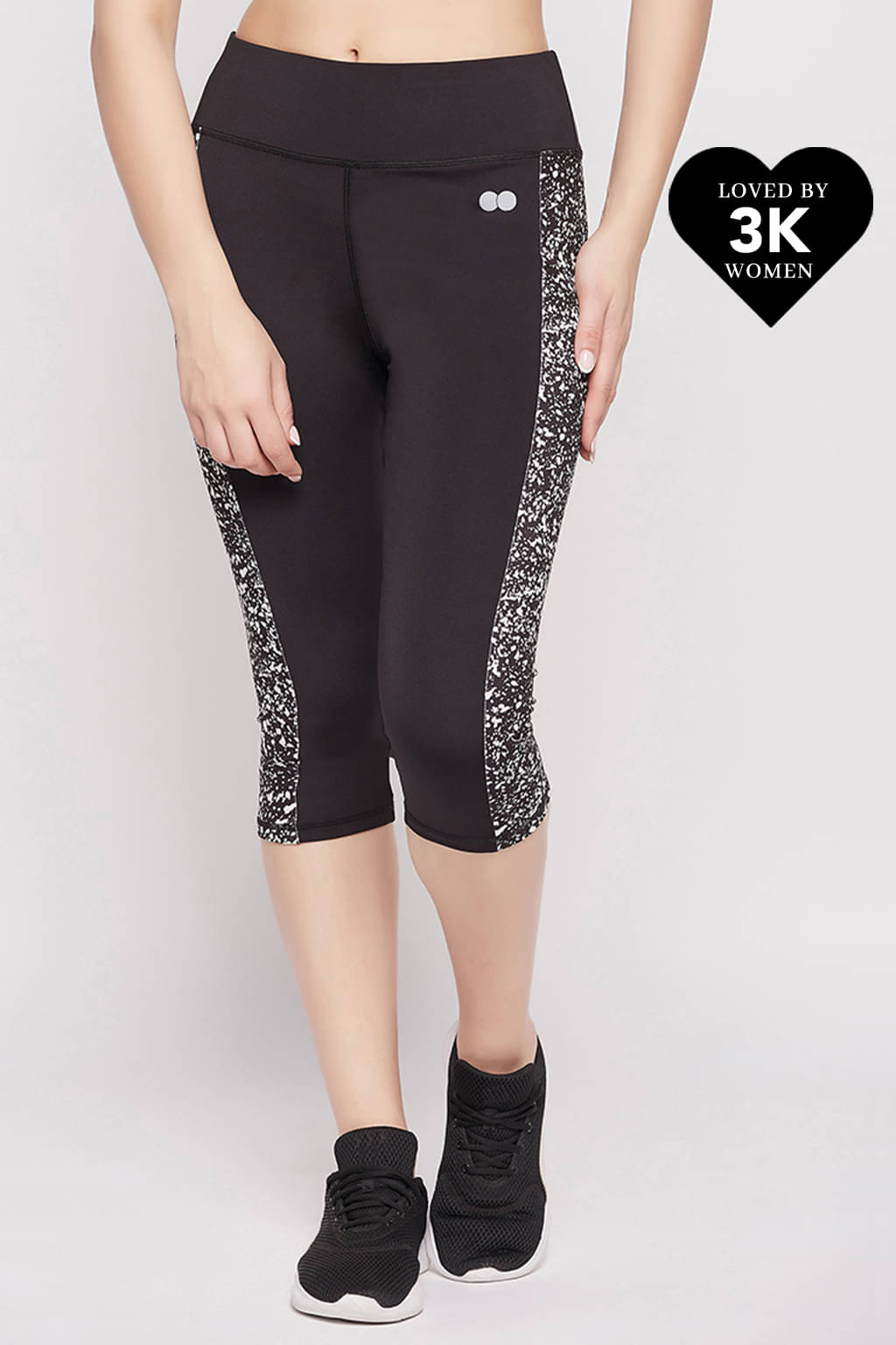    			Clovia Black Polyester Geometrical Capris - Single