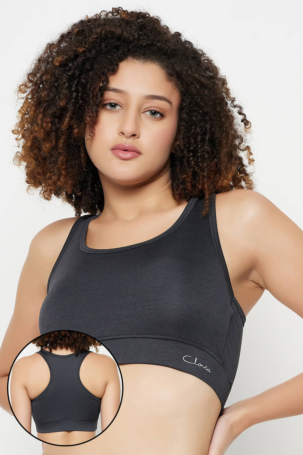     			Clovia Grey Polyester Removable Padding Women's Sports Bra ( Pack of 1 )