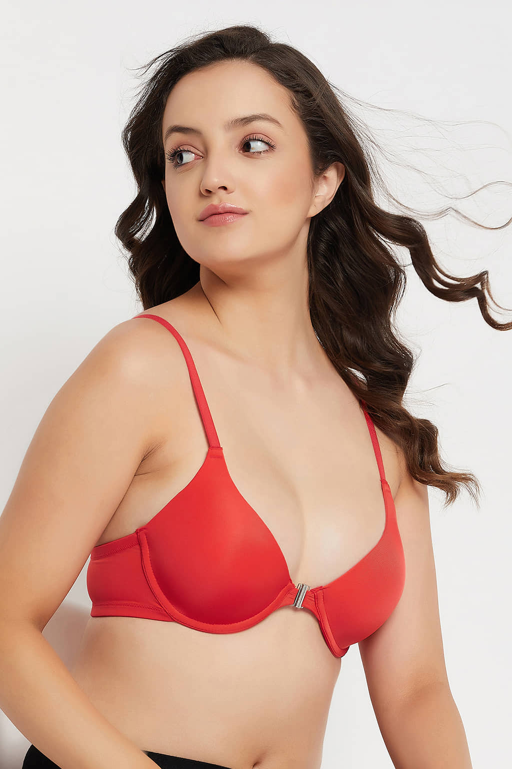 Clovia Nylon Heavily Padded Women's Plunge Bra ( Red )
