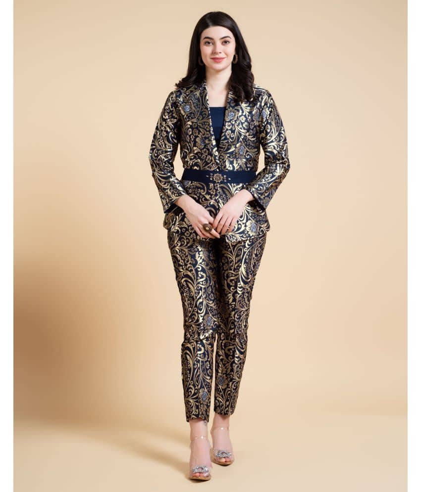 MOJILAA Women Embellished Coat With Trousers Co-Ord Set ( Teal )