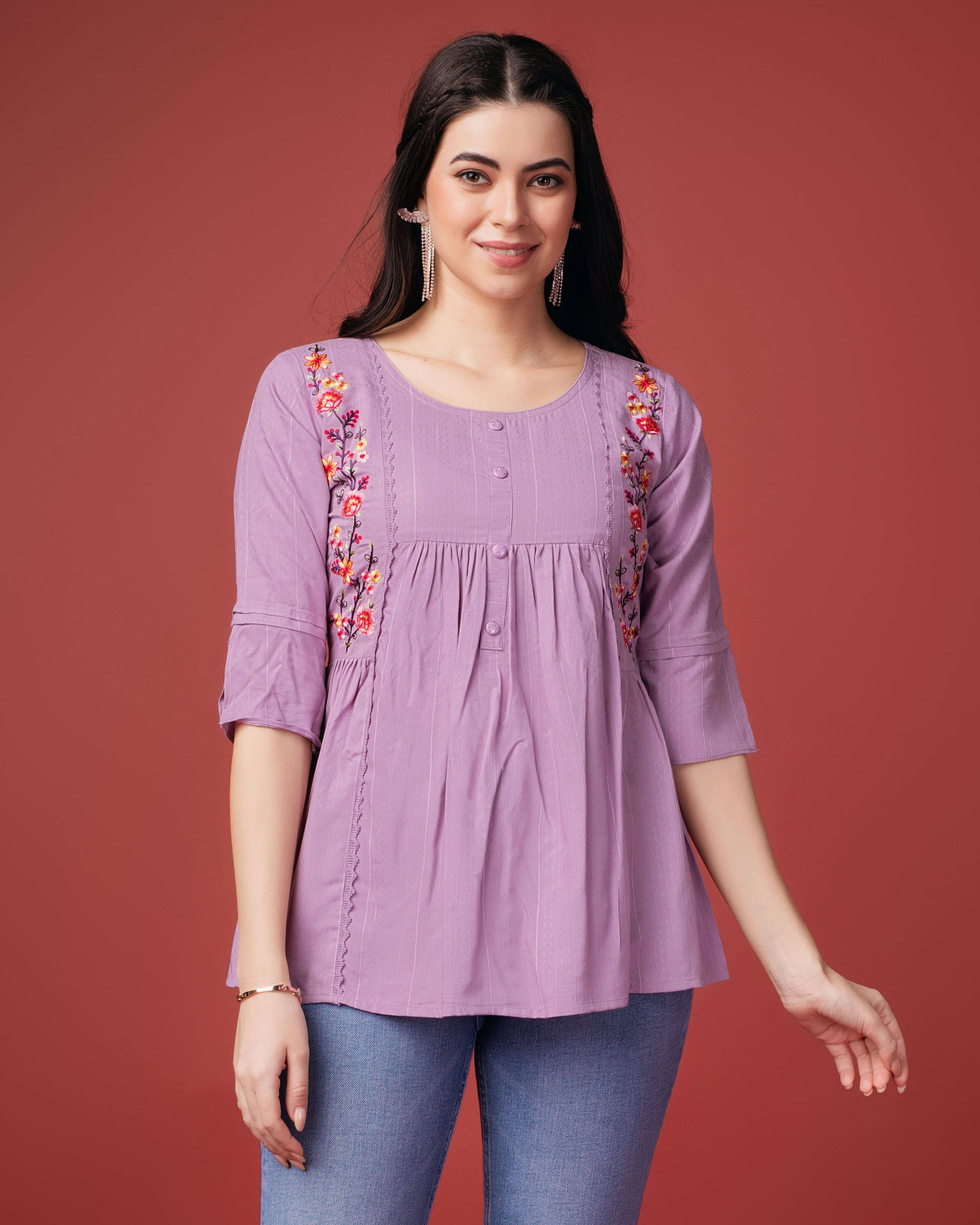     			MOJILAA Women's Viscose A-Line Top ( Pink )