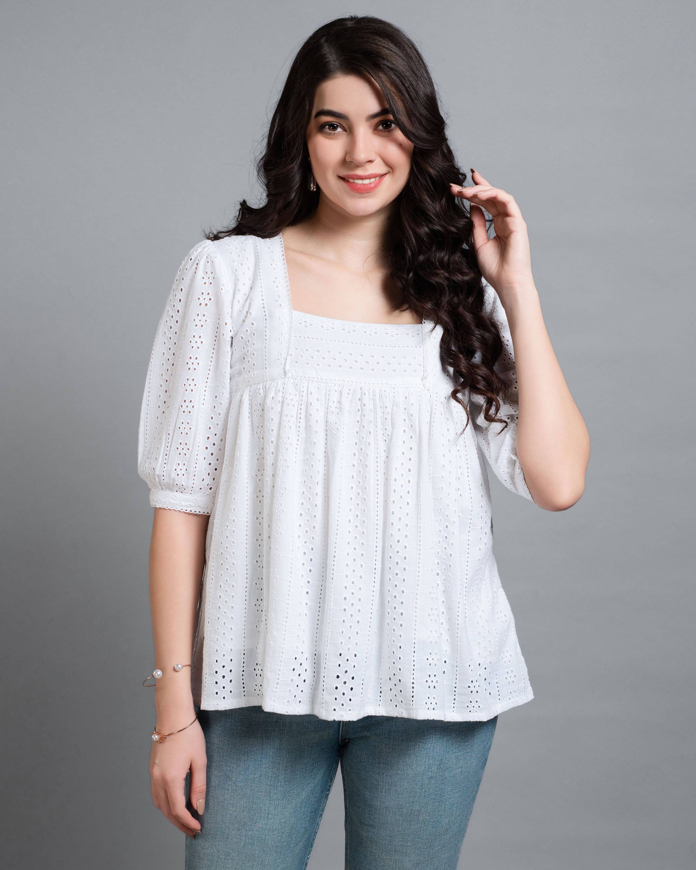 MOJILAA Women's Cotton Blend A-Line Top ( White )     			MOJILAA Women's Cotton Blend A-Line Top ( White )