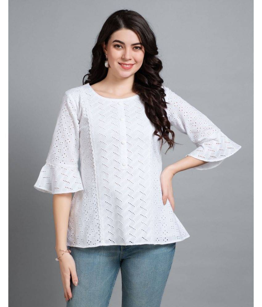 MOJILAA White Cotton Blend Women's A-Line Top ( Pack of 1 )     			MOJILAA White Cotton Blend Women's A-Line Top ( Pack of 1 )