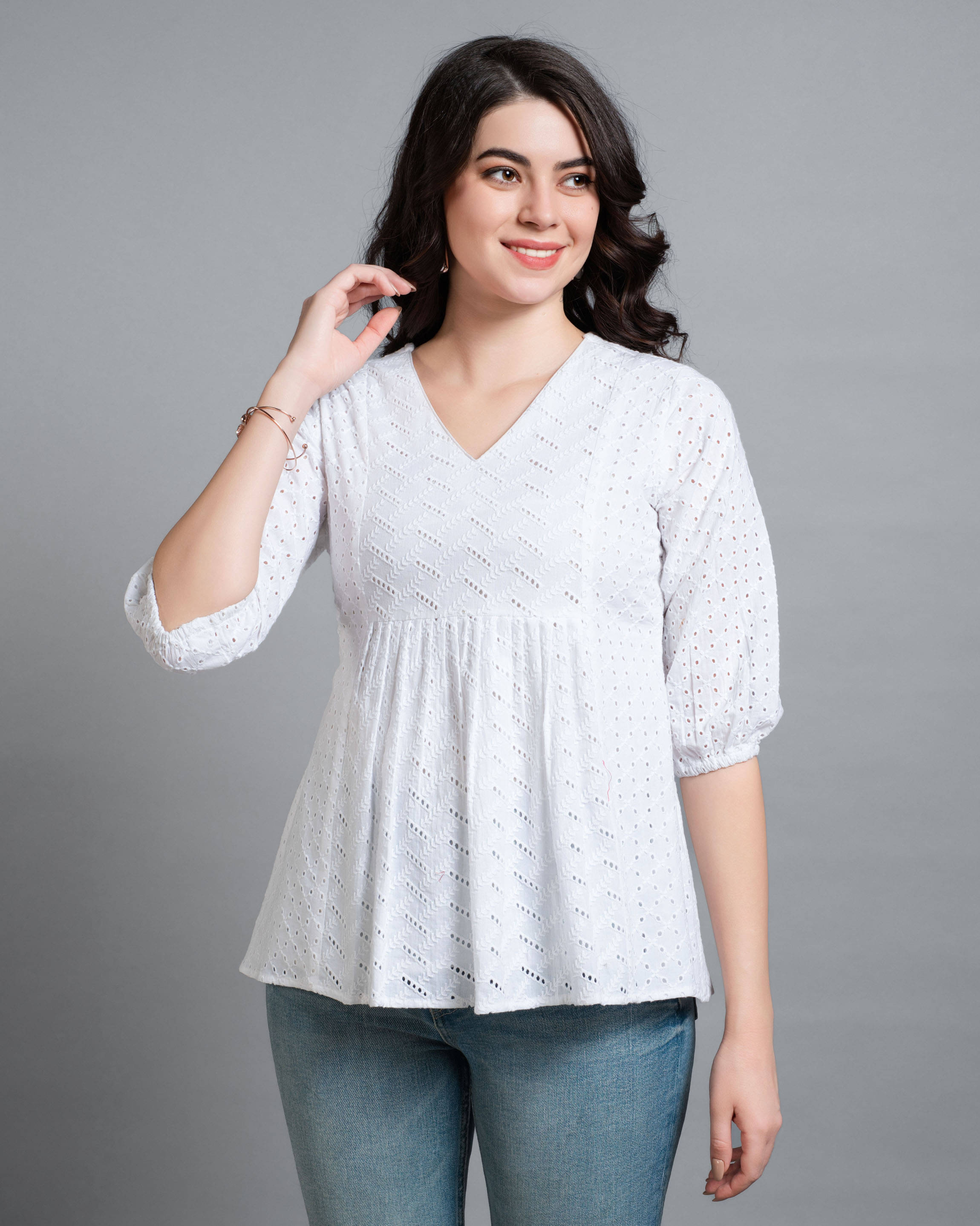     			MOJILAA White Cotton Blend Women's A-Line Top ( Pack of 1 )