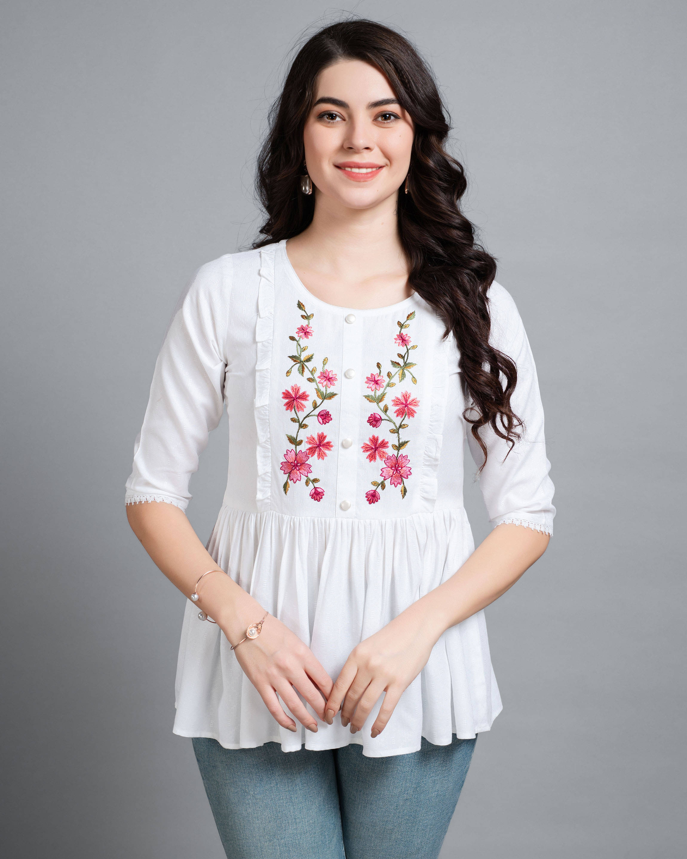     			MOJILAA Women's Viscose Peplum Top ( White )