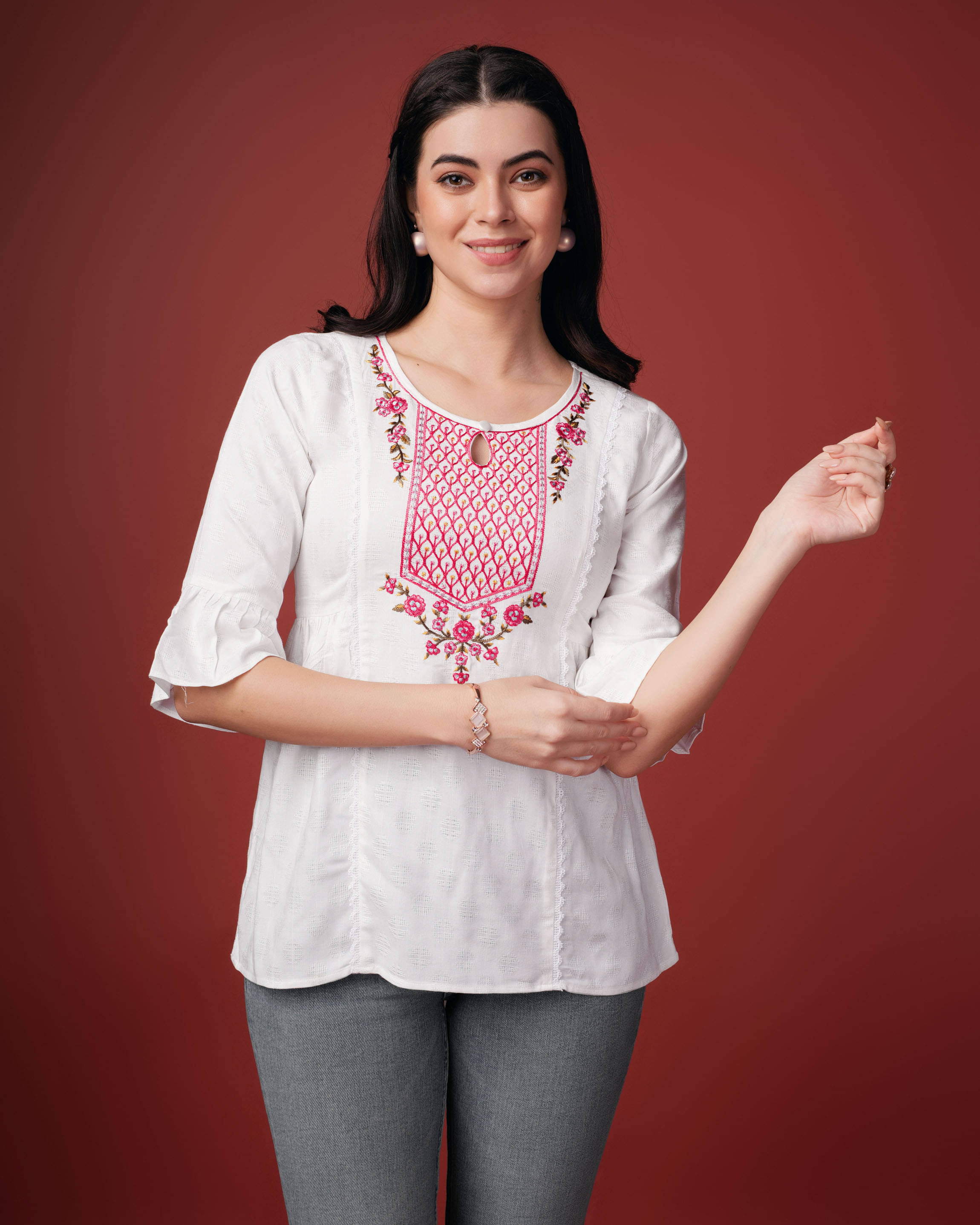 MOJILAA Women's Viscose A-Line Top ( White ) MOJILAA Women's Viscose A-Line Top ( White )