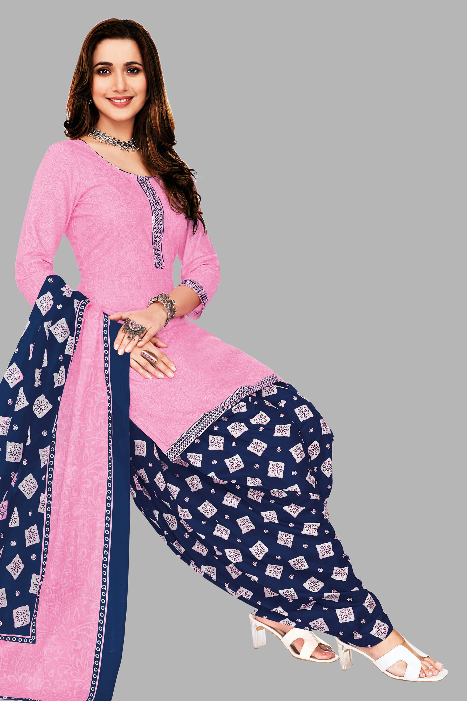    			SIMMU Women Cotton Printed Straight Kurti With Patiala Salwar ( Pink )