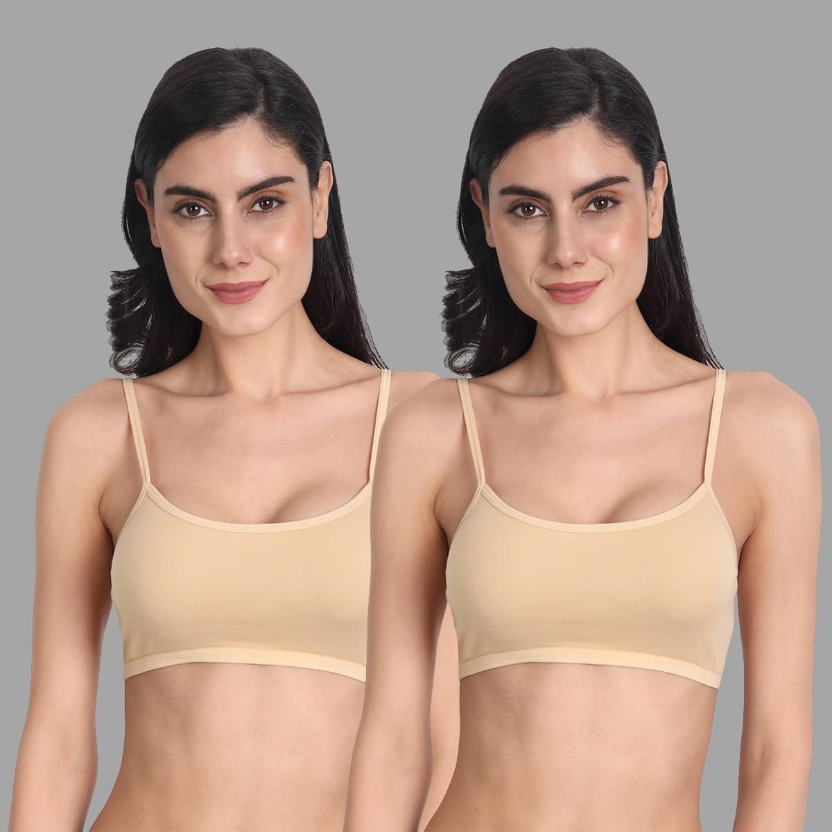 AIMLY Beige Cotton Blend Non Padded Women's Sports Bra ( Pack of 2 )     			AIMLY Beige Cotton Blend Non Padded Women's Sports Bra ( Pack of 2 )