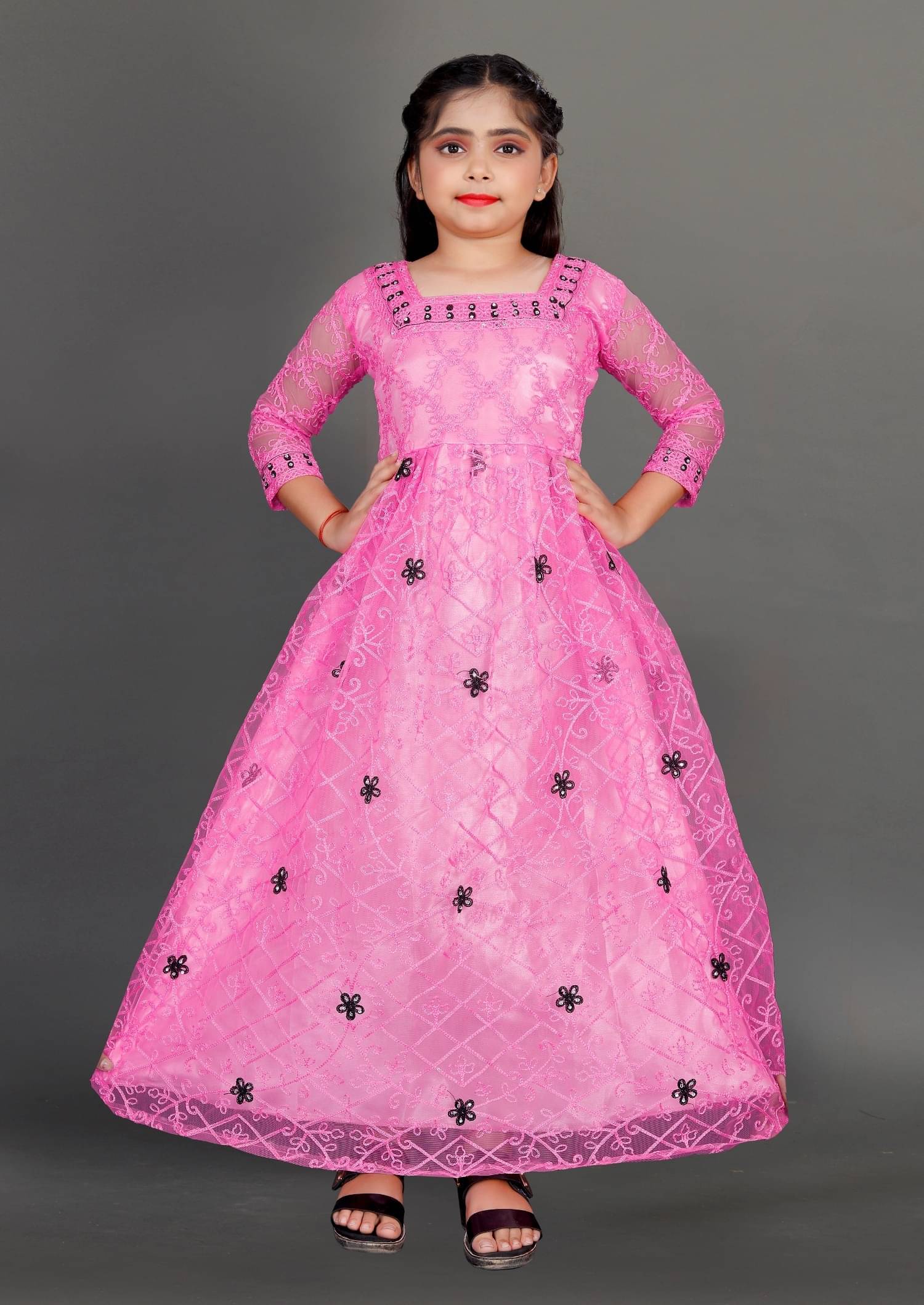 Apnisha Net Fit And Flare Dress For Girls ( Pack of 1 , Pink ) Apnisha Net Fit And Flare Dress For Girls ( Pack of 1 , Pink )