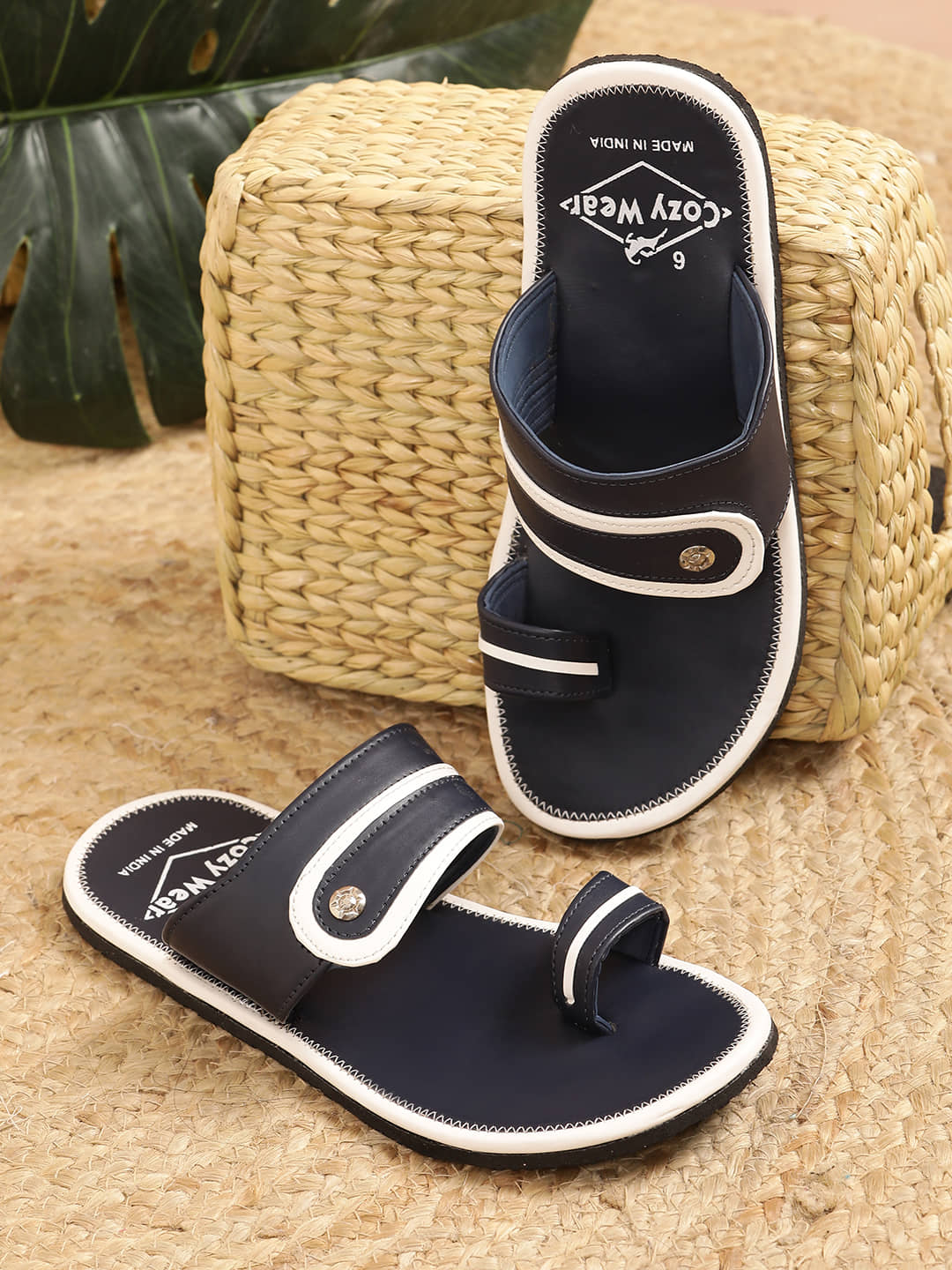 Cozy Wear Navy Men's Leather Slipper
