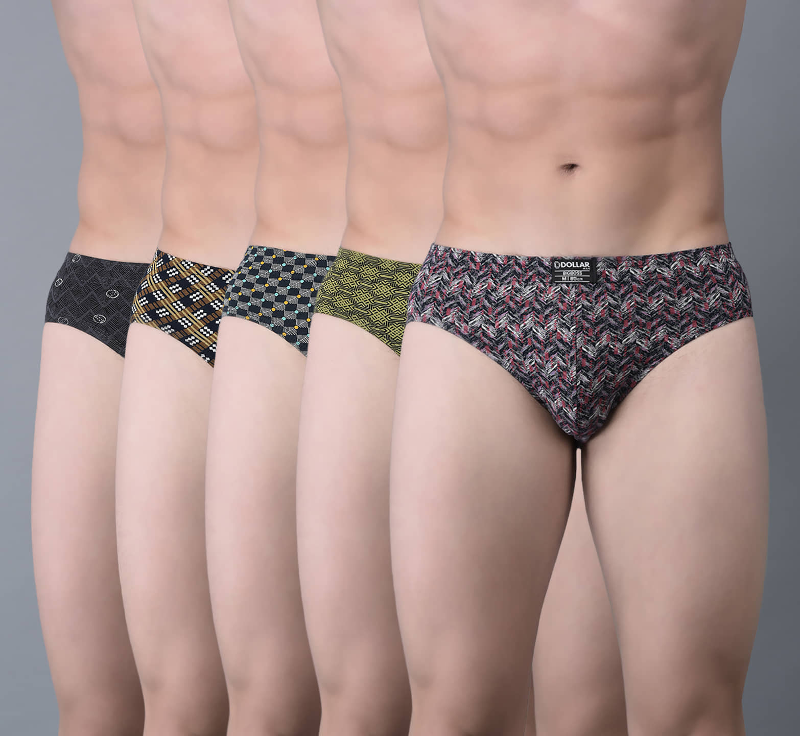 Dollar Bigboss Men's Pack of 5 Soft Combed Cotton Printed Brief (Colour May Vary)