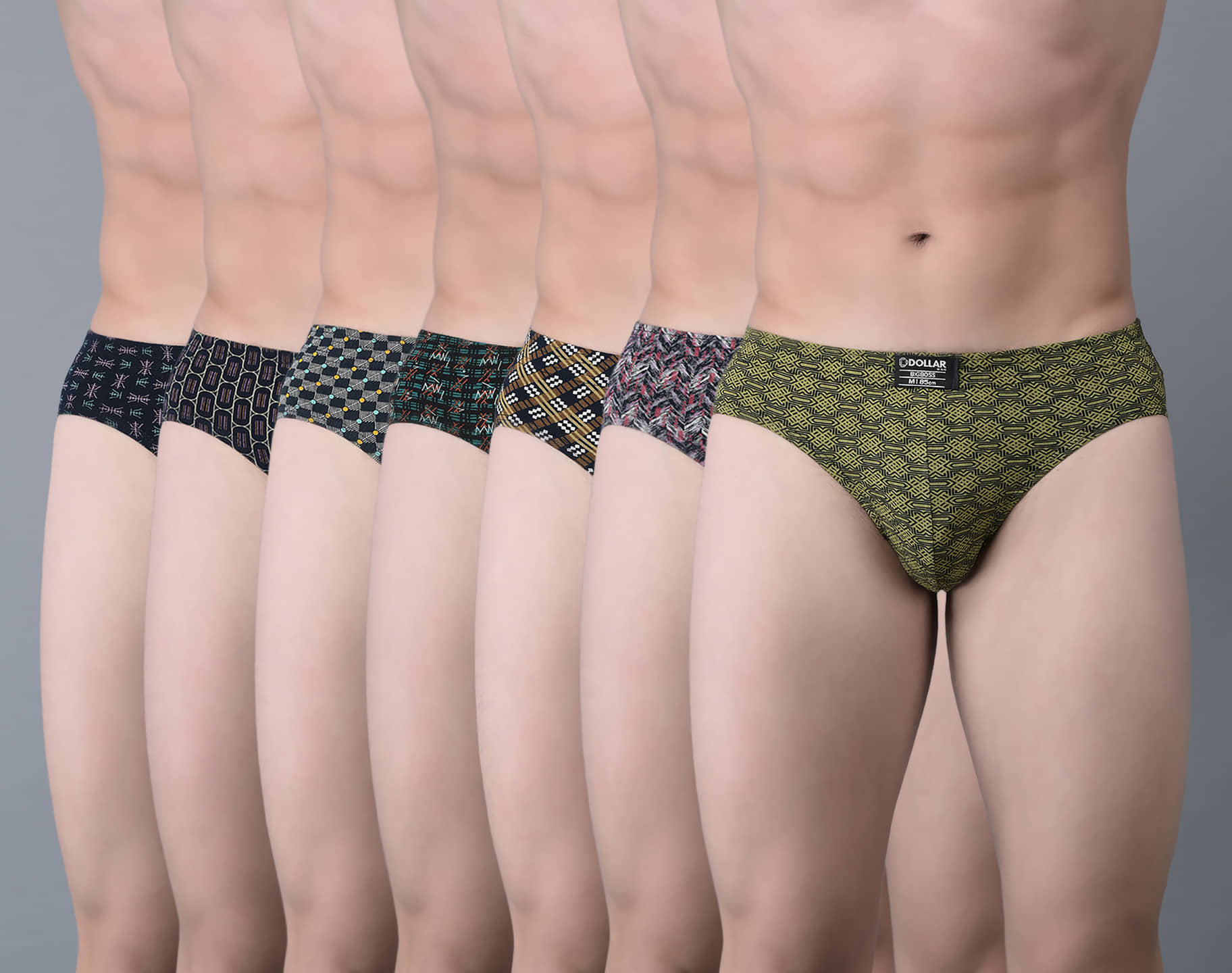 Dollar Bigboss Men's Pack of 7 Soft Combed Cotton Printed Brief (Colour May Vary)