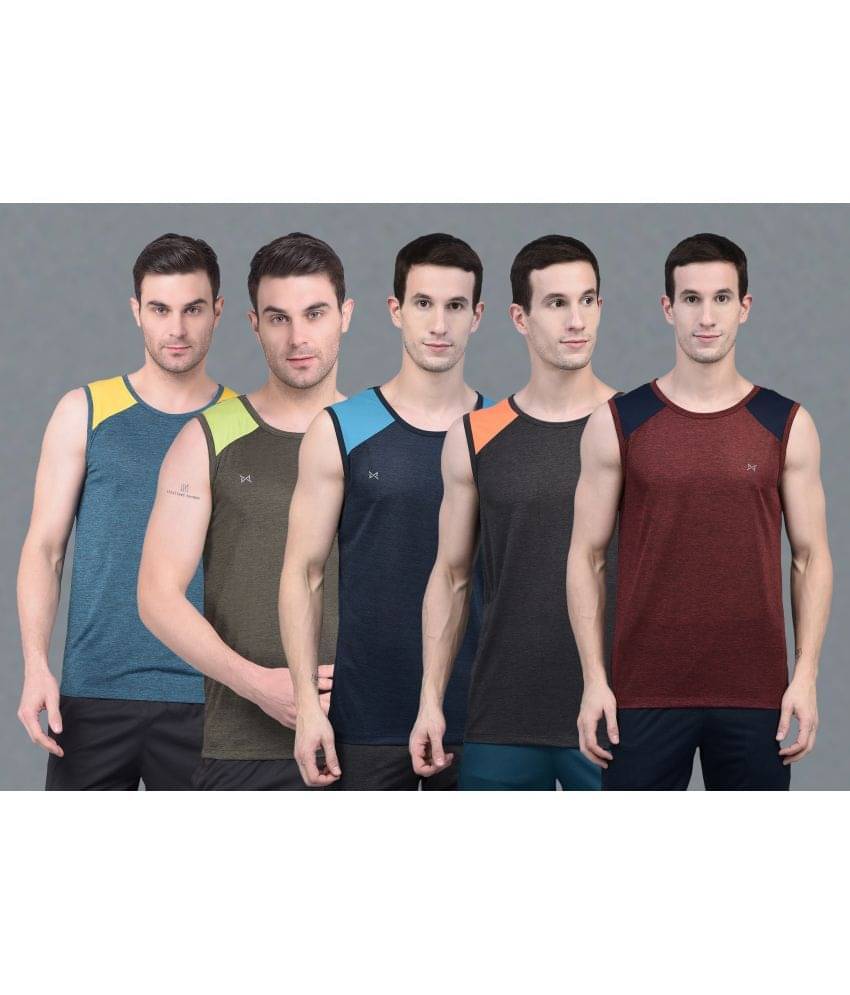     			Force NXT Pack of 5 Polyester Gym Vest For Men ( Multi )