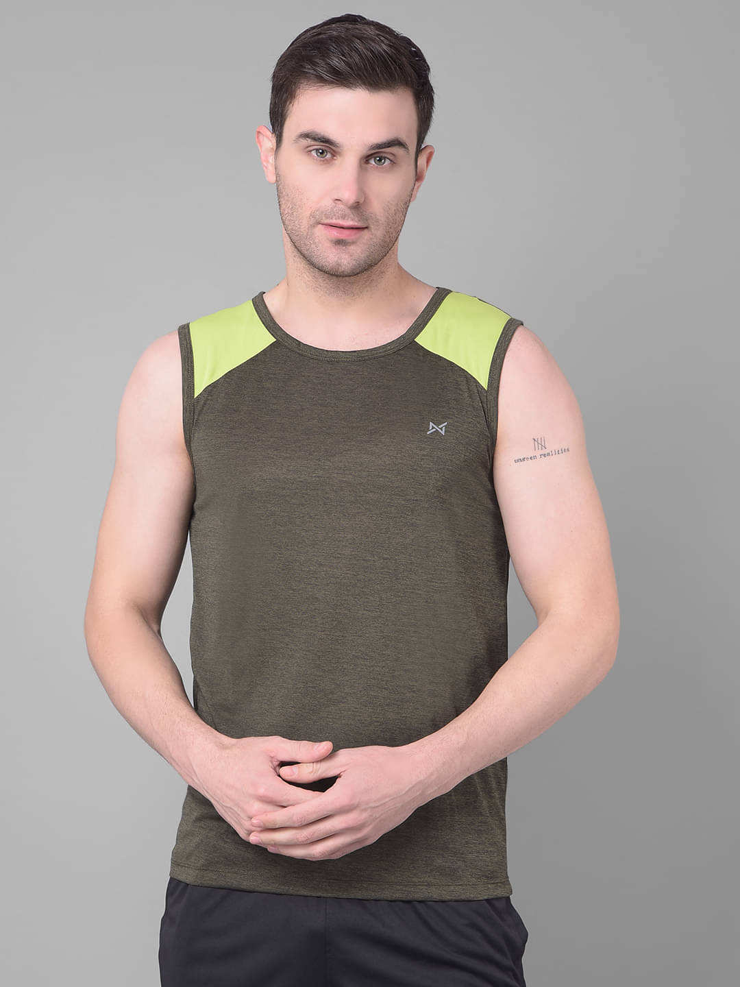     			Force NXT Pack of 1 Polyester Gym Vest For Men ( Olive Green )