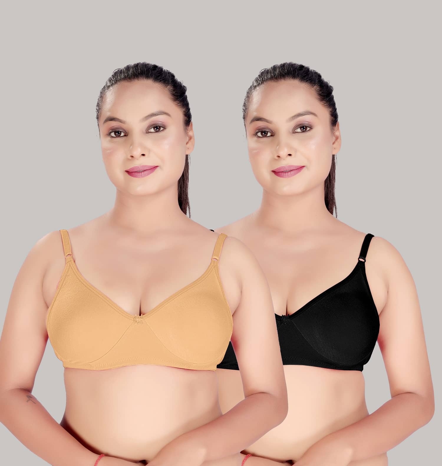 HAYA Pack of 2 Cotton Non Padded Women's Push Up Bra ( Multicolor )