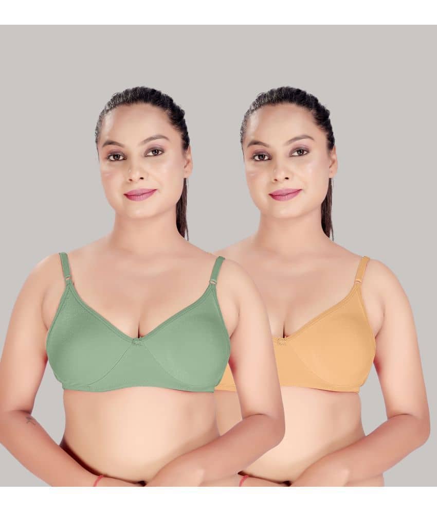HAYA Pack of 2 Cotton Non Padded Women's Everyday Bra ( Multicolor )