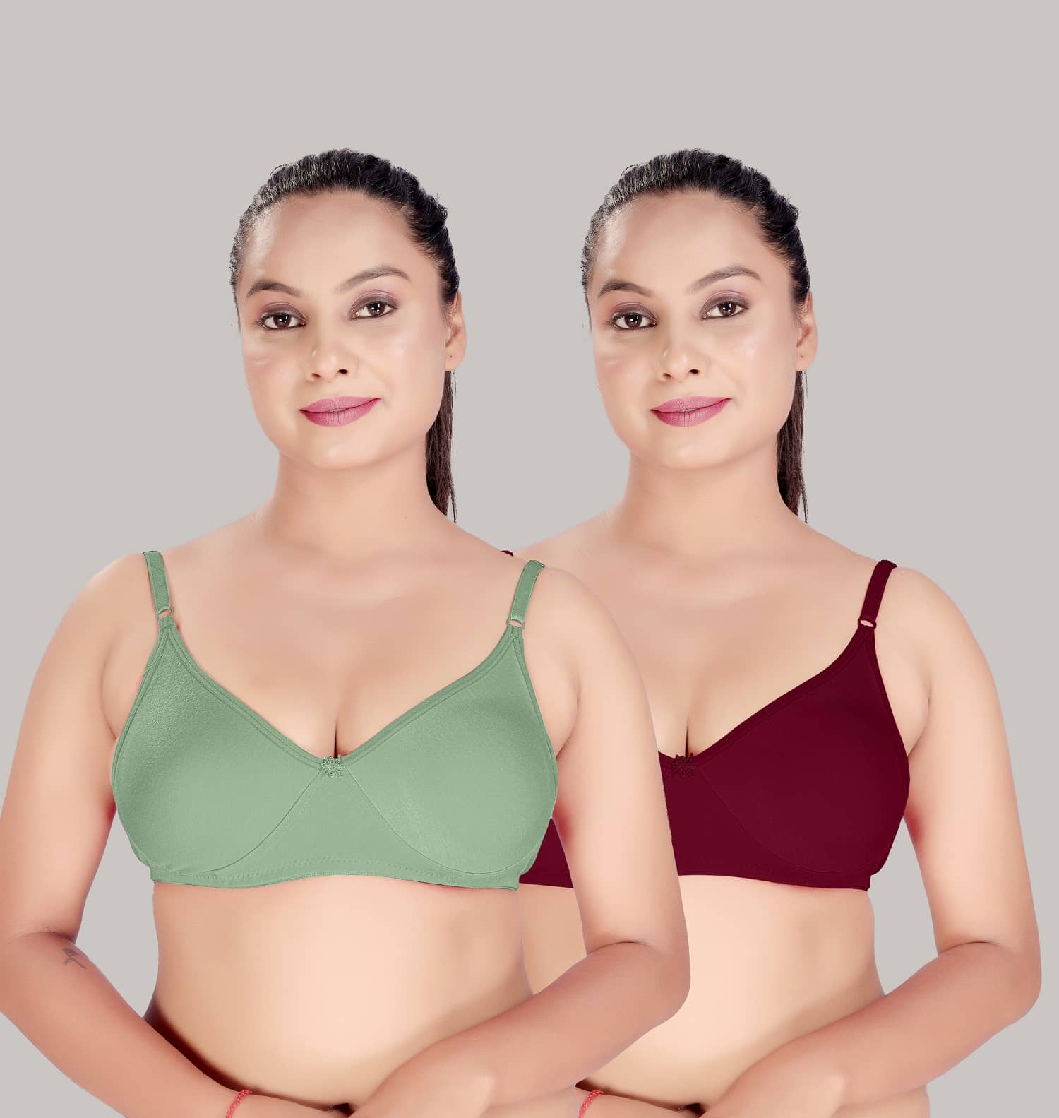 HAYA Pack of 2 Cotton Non Padded Women's Push Up Bra ( Multicolor )