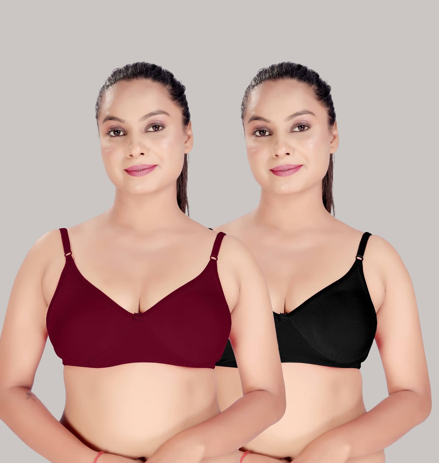 HAYA Pack of 2 Cotton Non Padded Women's Push Up Bra ( Multicolor )