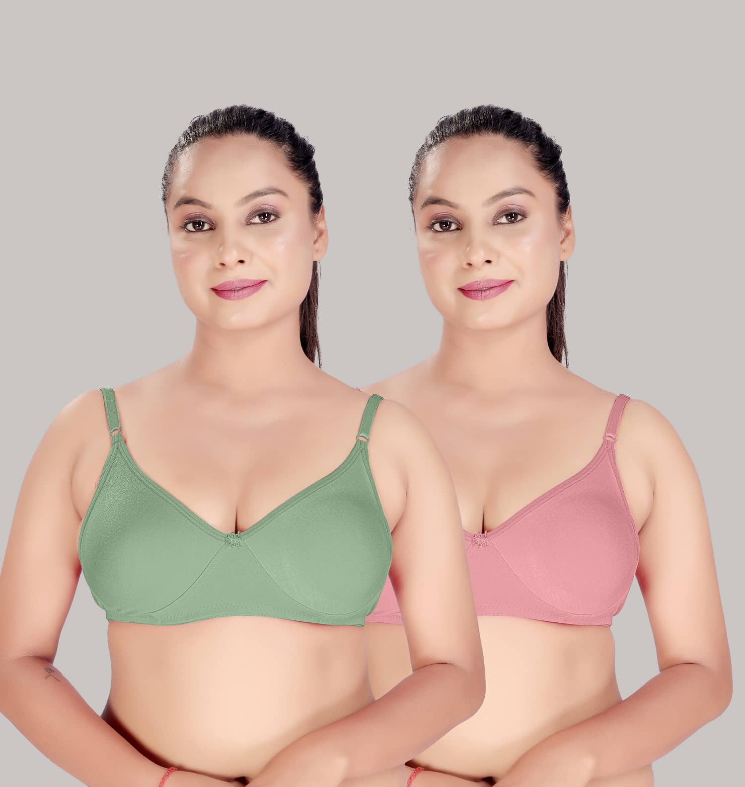 HAYA Pack of 2 Cotton Non Padded Women's Push Up Bra ( Multicolor )