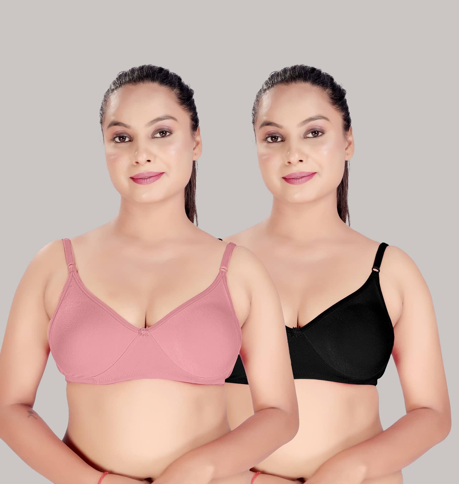 HAYA Pack of 2 Cotton Non Padded Women's Push Up Bra ( Multicolor )