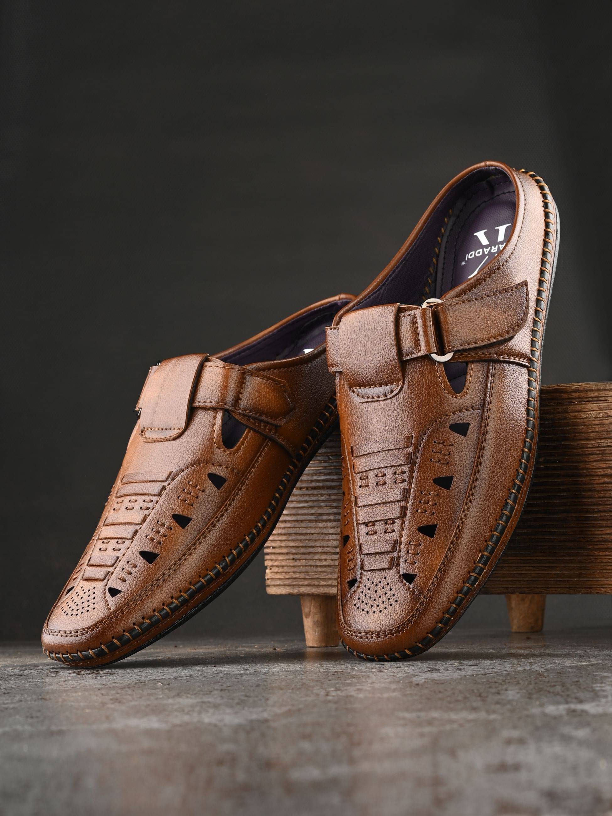 KARADDI Tan Men's Mules Shoes     			KARADDI Tan Men's Mules Shoes